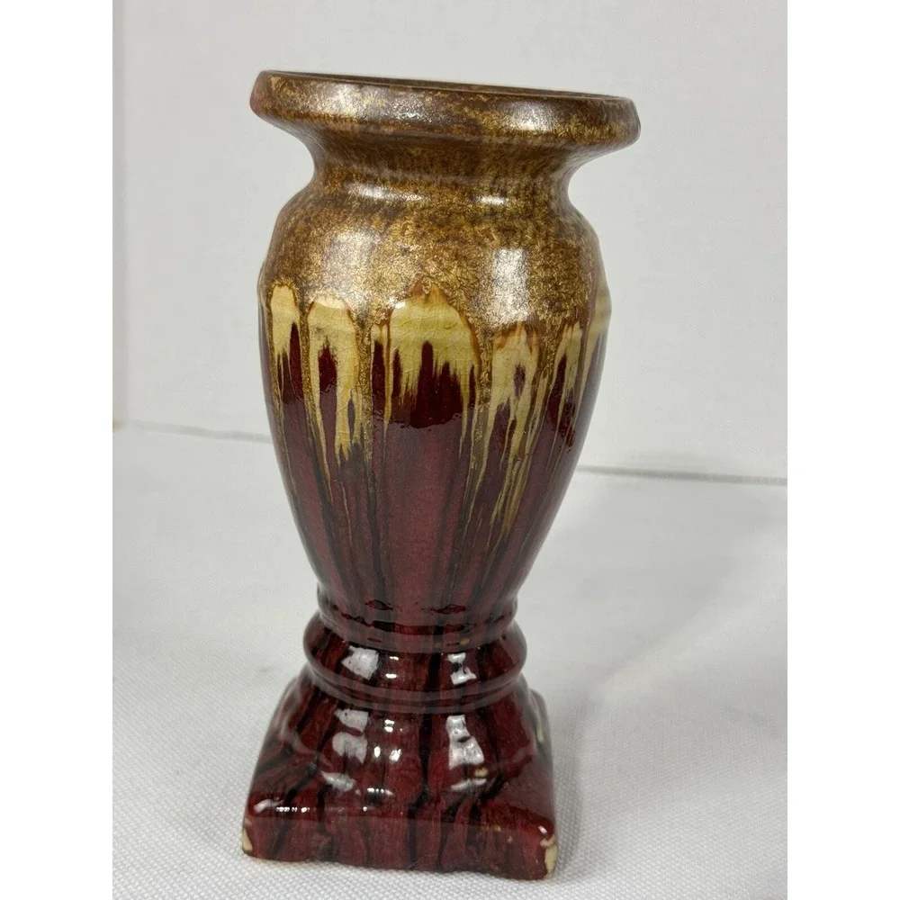 Greek Look Distressed Red Gold Ceramic Candleholder Vase Shape‎